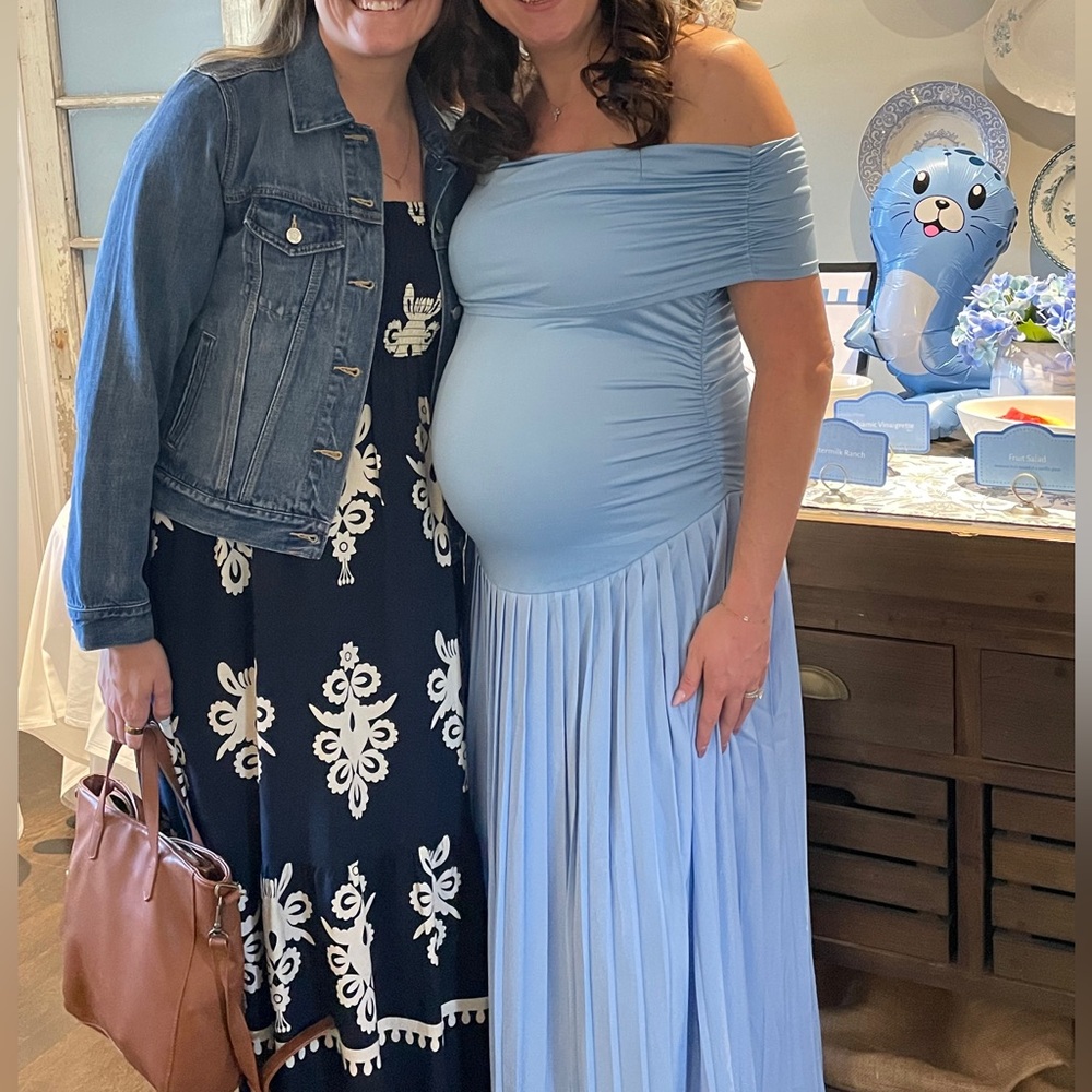 Elegant Light Blue Off-Shoulder Maternity Dress
